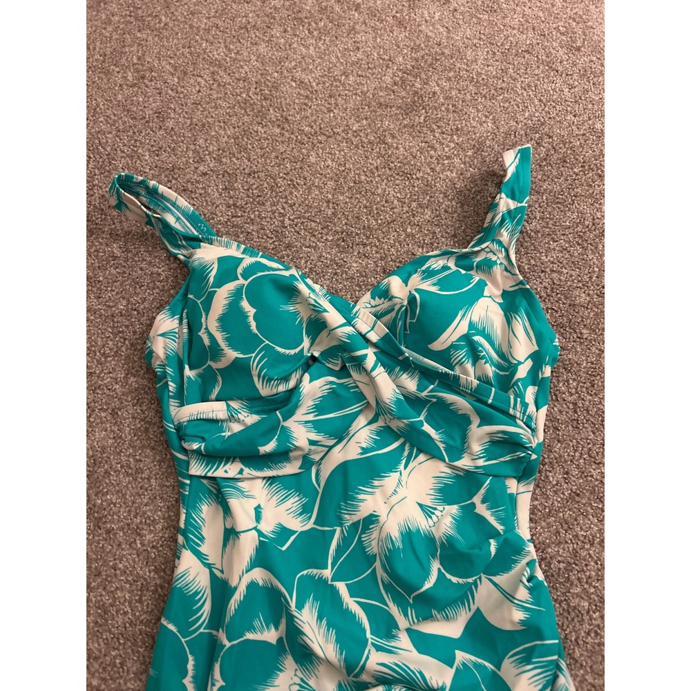 Croft‎ & Barrow Swim Dress Womens 12 Teal Floral Excellent Ruched One Piece - Picture 5 of 10